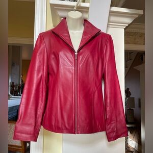 Vintage Siena red 100% leather zippered front jacket Sz Medium